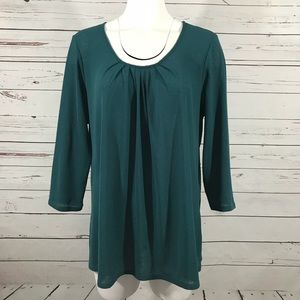 Dark teal semi sheer 3/4 sleeve blouse